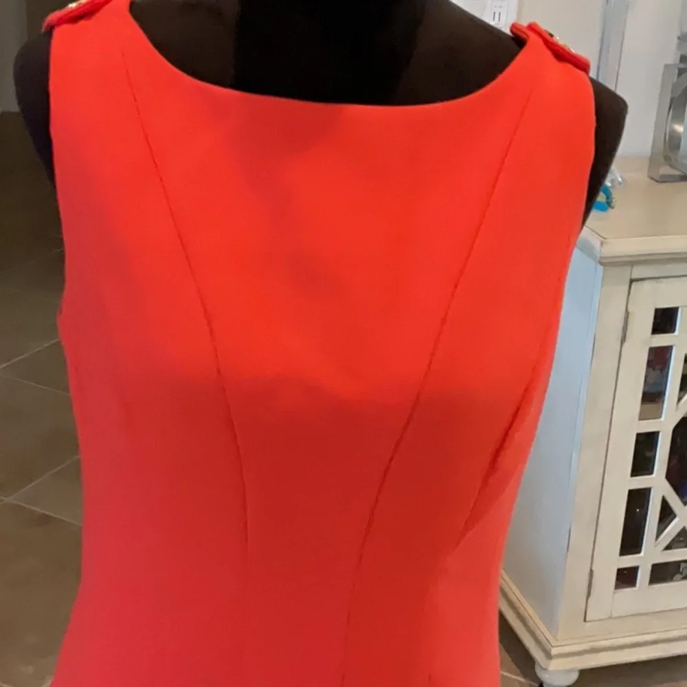 Tory Burch orange back zip shift dress, sleeveless, gold hardware, size 10